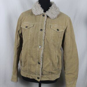 Dollhouse Beige Corduroy Jacket Faux Sherpa Collar Woman Size Large Snap Button